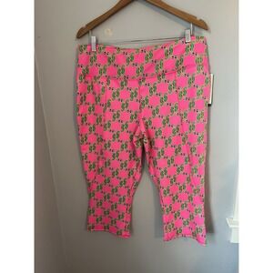 Zelos Women's Capri Leggings XL Vibrant Pink Green Sea Horse Print High Rise NWT